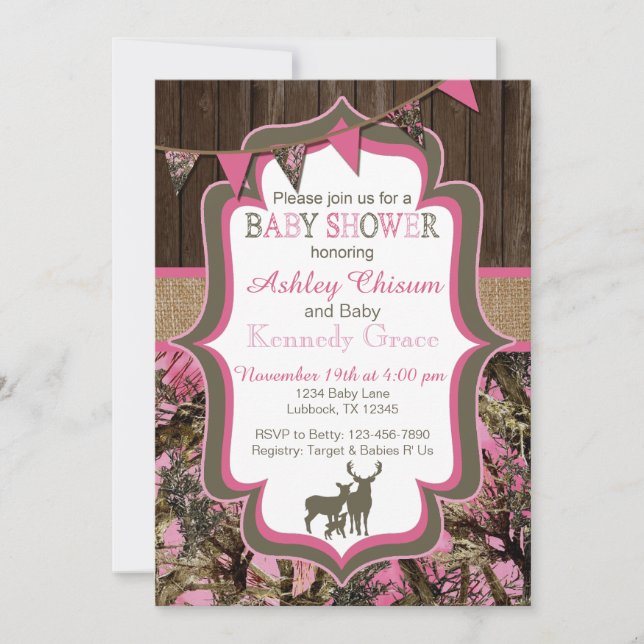 Pink Camo Baby Shower Invitation (Front)