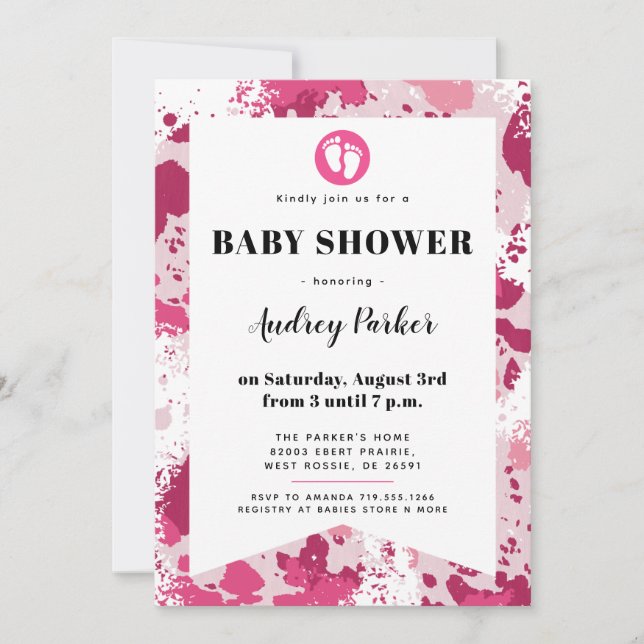 Pink Camo Baby Shower Invitations (Front)