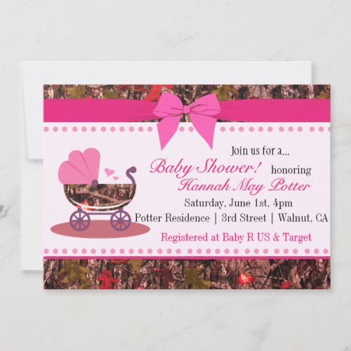 Pink Camo Baby Shower Party Invitation