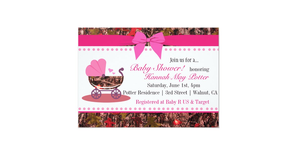 Pink Camo Baby Shower Party Invitation Zazzle Com