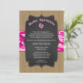 Pink Camo Baby Sprinkle Invite, camouflage burlap Invitation (Standing Front)