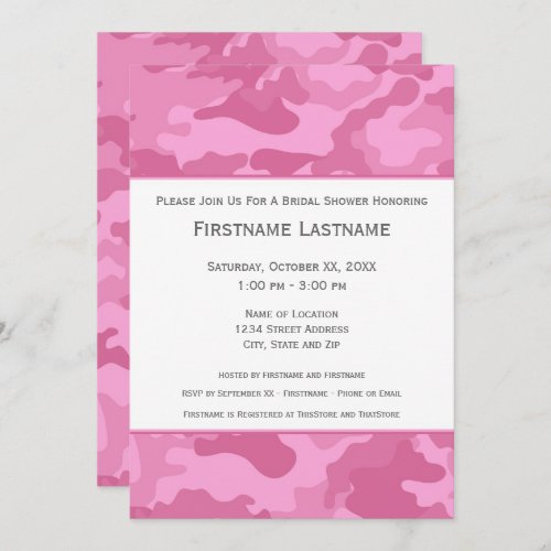 Pink Camo Bridal Shower or Engagement Party Invitation