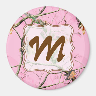 Pink Camo Camouflage Hunt Monogram Initial Magnet