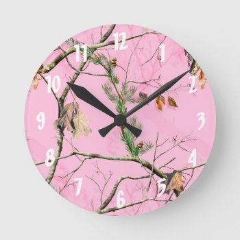 Pink Camo Camouflage Hunting Girl Real Wall Clock by AnnLeeDesigns at Zazzle