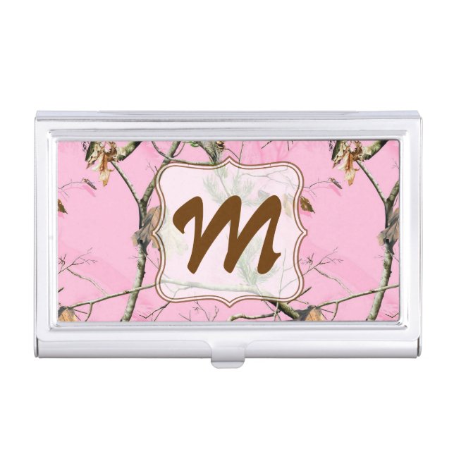 Pink Camo Camouflage Monogram Business Card Hold Case (Front)