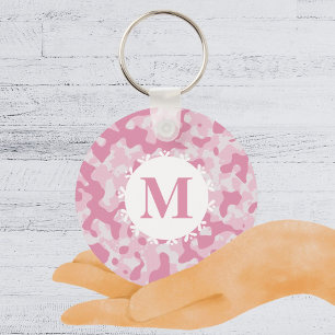 Pink Camo Camouflage Monogram Initial Keychain