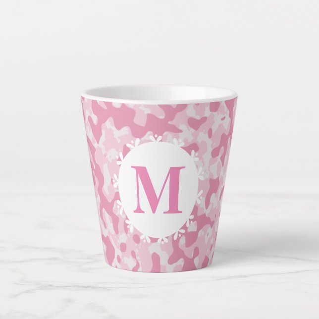 Pink Camo Camouflage Monogram Initial Latte Mug (Front)