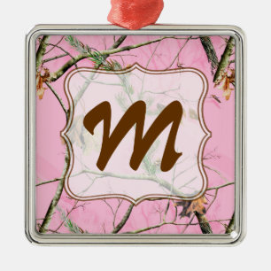 Pink Camo Camouflage Monogram Initial Ornament