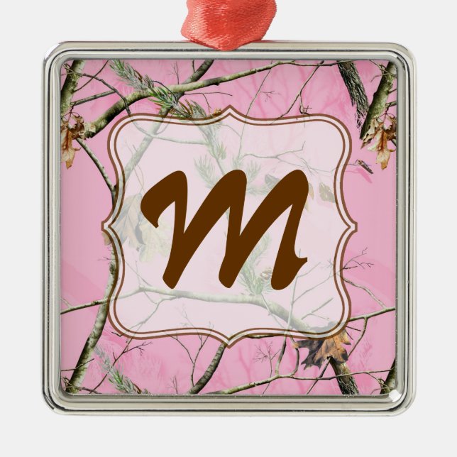 Pink Camo Camouflage Monogram Initial Ornament (Front)
