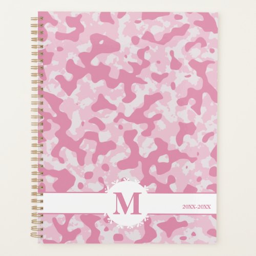 Pink Camo Camouflage Monogram Initial Planner