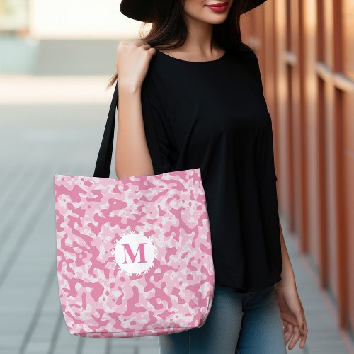 Pink Camo Camouflage Monogram Initial Tote Bag