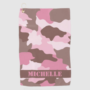 Pink Camo Camouflage Monogram Name Golf Towel