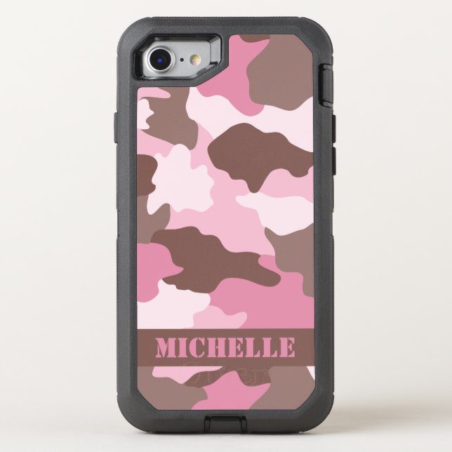 Pink Camo Camouflage Monogram Name Otterbox iPhone Case (Back)