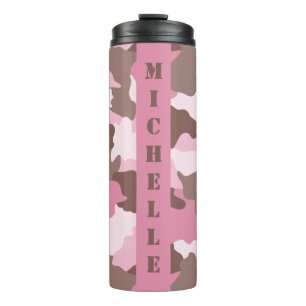 Pink Camo Camouflage Monogram Name Pink Thermal Tumbler