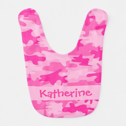 Pink Camo Camouflage Name Personalized Baby Bib