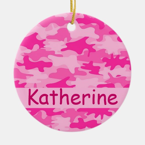 Pink Camo Camouflage Name Personalized Ceramic Ornament
