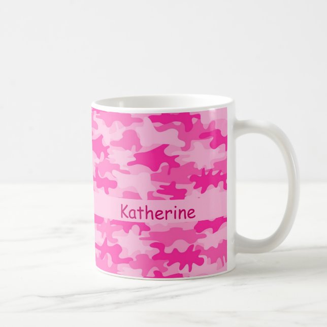 Pink Camo Camouflage Name Personalized Coffee Mug (Right)