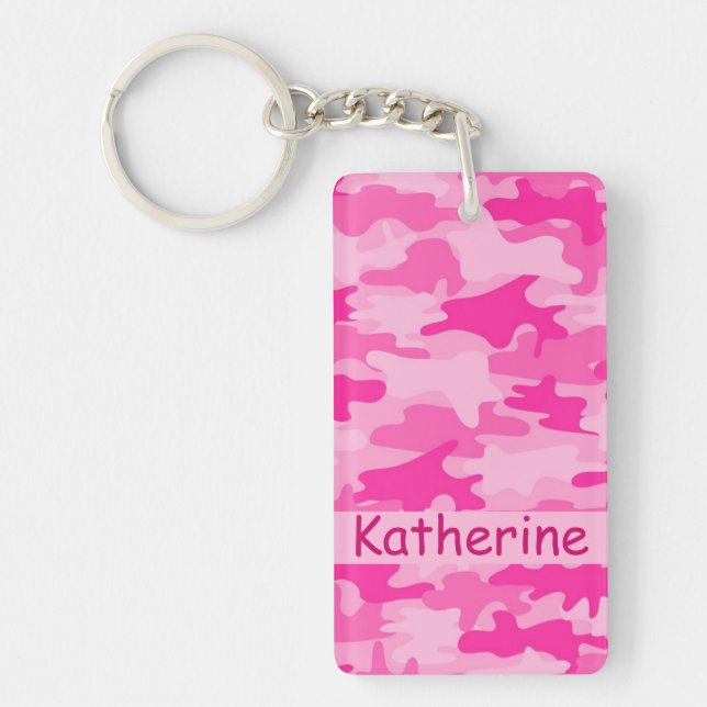 Pink Camo Camouflage Name Personalized Keychain (Front)