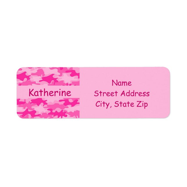 Pink Camo Camouflage Name Personalized Label (Front)