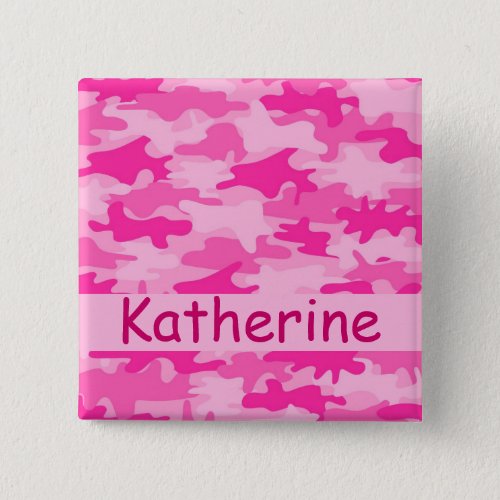 Pink Camo Camouflage Name Personalized Pinback Button