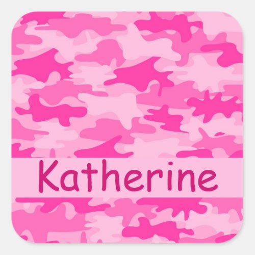 Pink Camo Camouflage Name Personalized Square Sticker