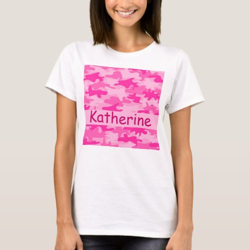 Pink Camo Camouflage Name Personalized T_Shirt