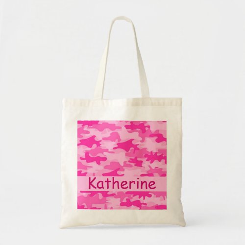 Pink Camo Camouflage Name Personalized Tote Bag