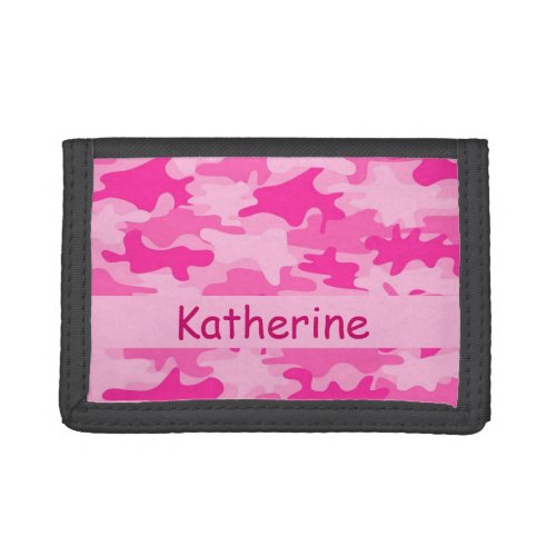 Pink Camo Camouflage Name Personalized Tri_fold Wallet
