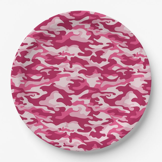 Pink Camo Camouflage Paper Plates (Front)