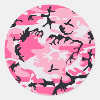 Pink Camo Camouflage Pattern Classic Round Sticker by biutiful at Zazzle