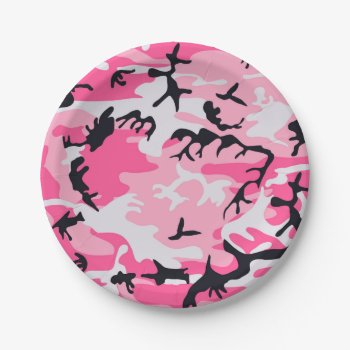 Pink Camo Camouflage Pattern Paper Plates by biutiful at Zazzle