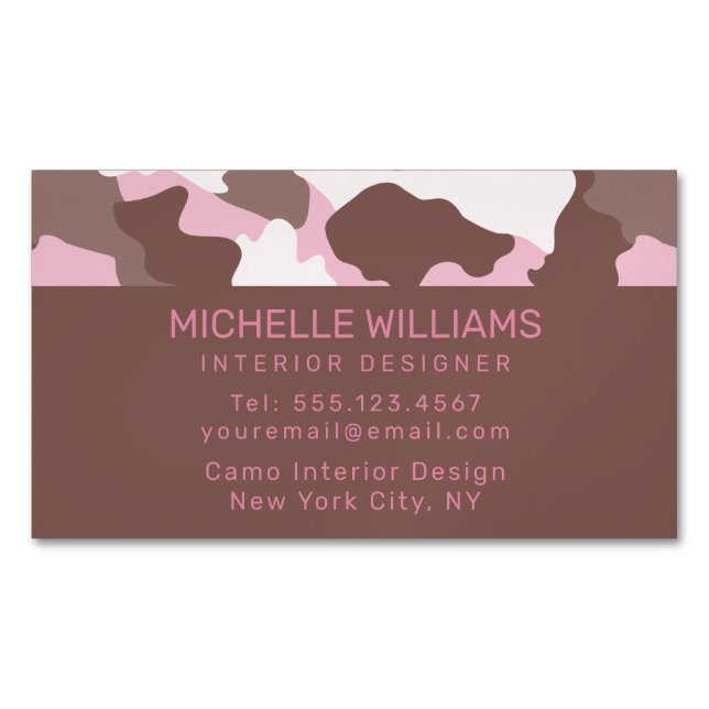 Pink Camo Camouflage Pattern Professional Business Card Magnet (Front)