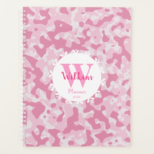 Pink Camo Camouflage Personalized Monogram Planner