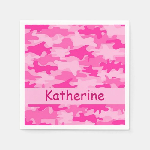 Pink Camo Camouflage Personalized Name Party Paper Napkins