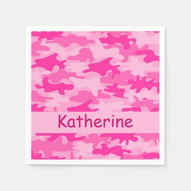 Pink Camo Camouflage Personalized Name Party Paper Napkins (Front)
