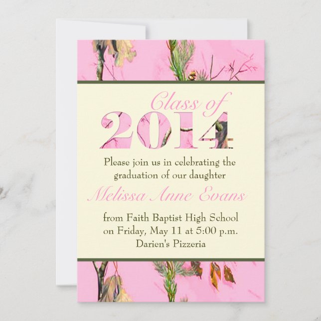 Pink Camo Class of 2014 Graduation Invitation (Front)
