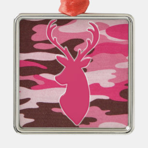 Pink camo deer head metal ornament