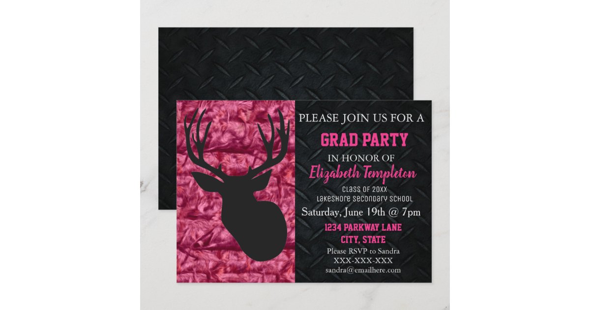 Pink Camo Deer Hunting Graduation Party Invitation Zazzle