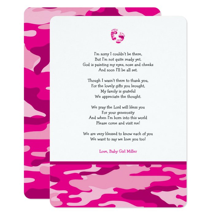 Girls Pink Army Soldier Camouflage Party Thank You Cards 