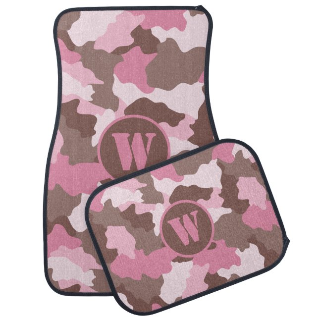 Pink Camo Girly Camouflage Monogram Initial Car Floor Mat (Set)