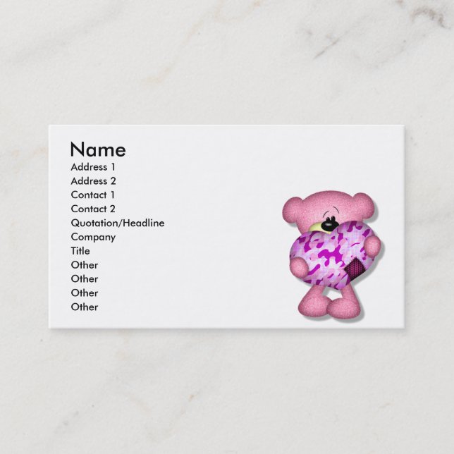 pink camo heart bear business card (Front)