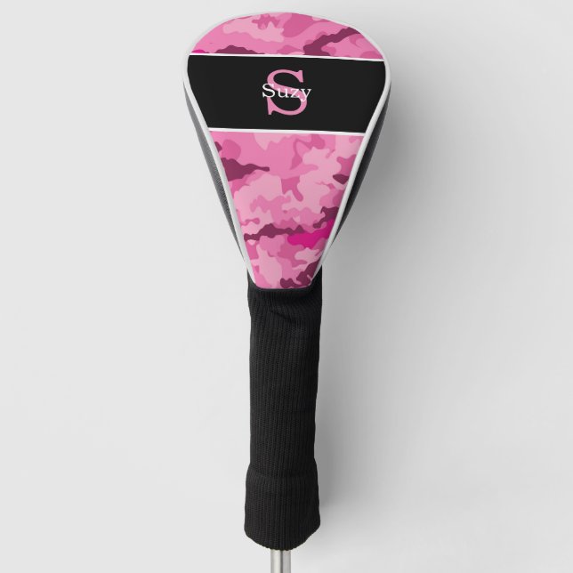Pink Camo Hunter Camouflage Initial Monogram Golf Head Cover (Front)