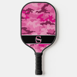 Pink Camo Hunter Camouflage Initial Monogram Pickleball Paddle