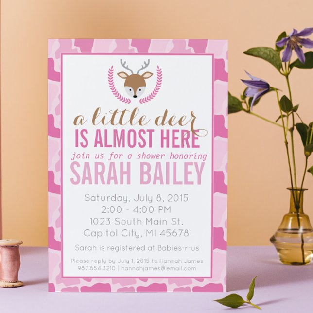 Pink Camo Little Deer Baby Shower Invite (Creator Uploaded)