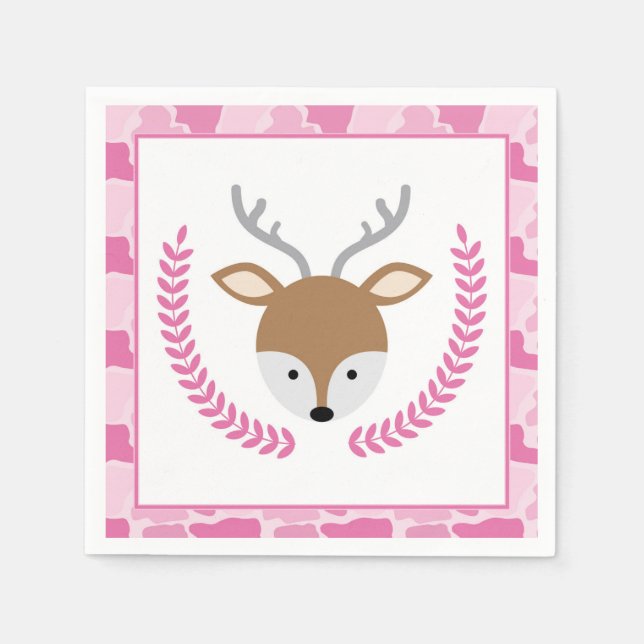 Pink Camo Little Deer Baby Shower Napkins (Front)