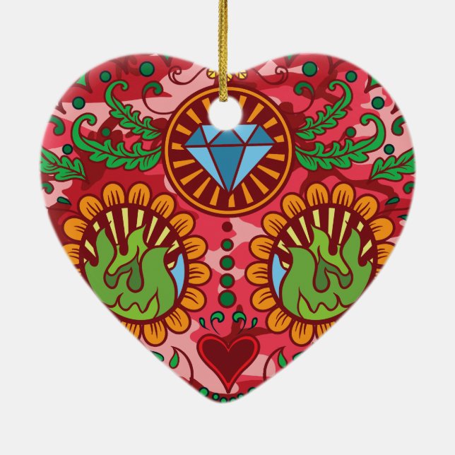 Pink Camo Mexican Day Of The Dead Sugar Skull Ceramic Ornament (Back)