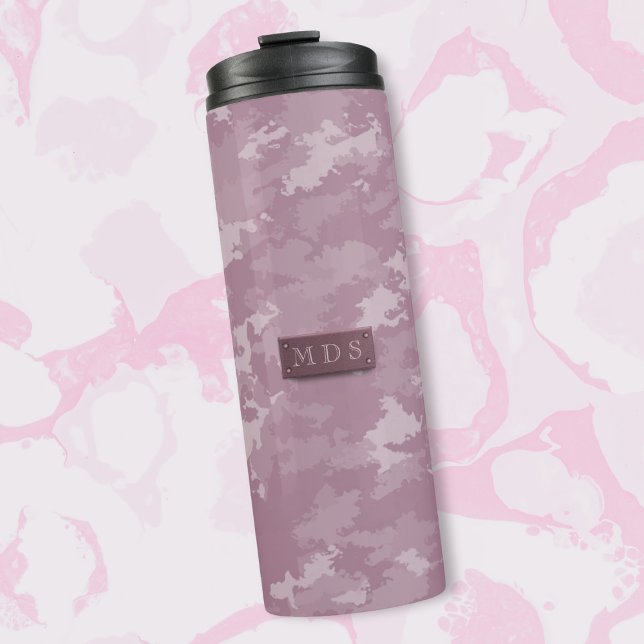 Pink Camo Modern Camouflage Monogram Elegant Thermal Tumbler (Perfect for pink camo lovers. Just add your initials!)