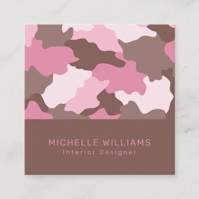 Pink Camo Modern Camouflage Pattern Professional Square Business Card (Front)