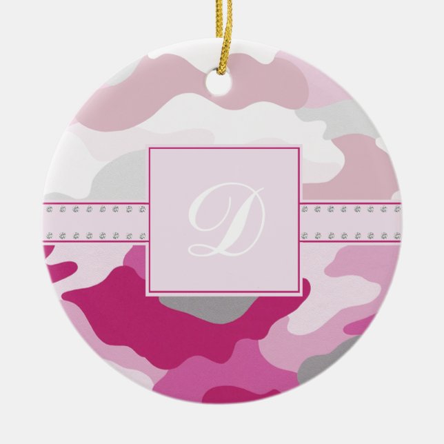 Pink Camo Monogram Ceramic Ornament (Front)