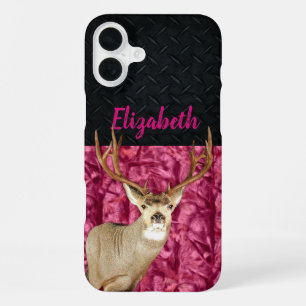 Pink Camo Mule Deer Hunting Name Sports iPhone 16 Plus Case
